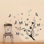 AY9124 Black Butterfly Flower rattan DIY Removable Wall Stickers