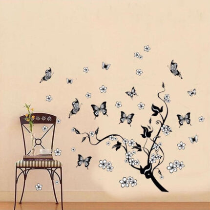 AY9124 Black Butterfly Flower rattan DIY Removable Wall Stickers
