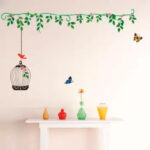 Flower & Green leaves with birdcage & Butterfly Removable Sticker - Image 2