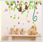Doumaishop Lp Cartoon Dream Wall Stickers Little Monkeys Tree Wall Stickers Kids Room Home Decoration Nursery Monkey Bird Wallpaper Ay9012 - Image 2