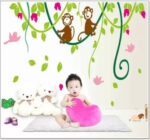 Doumaishop Lp Cartoon Dream Wall Stickers Little Monkeys Tree Wall Stickers Kids Room Home Decoration Nursery Monkey Bird Wallpaper Ay9012 - Image 3