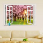 Wall Sticker ay9234e romantic sunset landscape cherry tree 3d fake window stickers wall decor wall stickers for kids rooms - Image 3