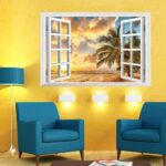 3D wall background wall stickers XL8022B sunset under the beach fake windows wall stickers - Image 3