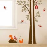 Brown Tree with Squirrels and Birds Wall Decal - Image 2