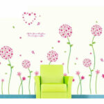 Pink Flower with Green Stem, Extra Large 3D Wall Sticker, Peelable, Stylish Wallpaper, Decorative Sticker, Waterproof, DIY Wall, Floor, Furniture, Interior, Forest, Leaf size 50x70 ay7055b