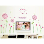 Pink Flower with Green Stem, Extra Large 3D Wall Sticker, Peelable, Stylish Wallpaper, Decorative Sticker, Waterproof, DIY Wall, Floor, Furniture, Interior, Forest, Leaf size 50x70 ay7055b - Image 2