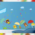 Wall decal made of thick, sharp PVC type 1, decorating kindergarten and children's classrooms - Bear covering the umbrella - product code AY1931 - Image 7