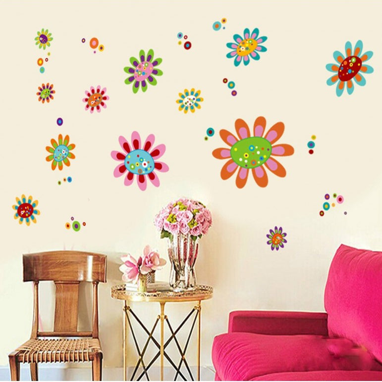 cabeza-de-flor-con-lunares Children's vinyl decal flower head with polka dots size 60x90 jm8322 - Image 1