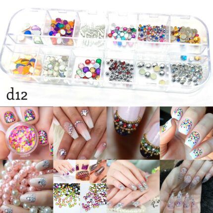 Nail Rhinestones 3D Crystal AB Clear Nail Stones Gems Pearl DIY Nail Art Decorations d12
