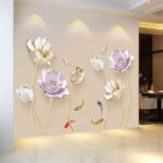 Runtoo 3D Flower Wall Stickers Gold Lotus Floral Wall Art Decals for Living Room Bedroom TV Background Wall Decor GS9720  Size: 60x90cm - Image 6