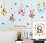 Pink flower, bird and butterfly hanging decal, 5 hanging strings included size 50x70 hm74003 - Image 5