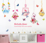 Pink flower, bird and butterfly hanging decal, 5 hanging strings included size 50x70 hm74003 - Image 2