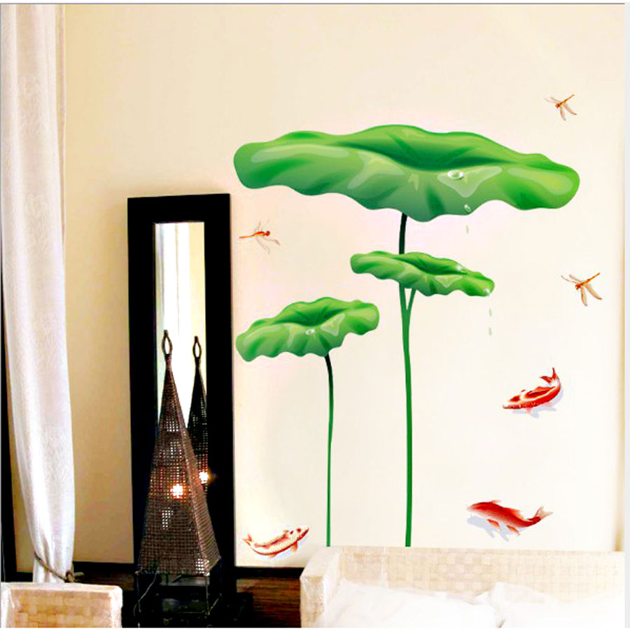decal-trang-tri-la-sen-va-dan-ca Lotus Leaf and Fish Decorative Decal ay998 size (60x90)cm - Image 1