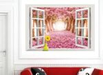 AY9234D cherry tree avenue 3d fake windows landscape green pvc wall sticker Removable wall stickers home decor wall decor - Image 2