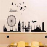 jm7279 black city building amusement park Ferris wheel sticker bedroom background wall decoration Removable Wall Sticker - Image 4