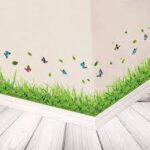 XL7180 Supzone Green Grass Wall Corner Decals Flower Butterfly Baseboard Skirting Line Wall Art Sticker for Bedroom Living Room Kitchen Wall Decor Home Decoration - Image 3