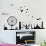 jm7279 black city building amusement park Ferris wheel sticker bedroom background wall decoration Removable Wall Sticker - Image 2