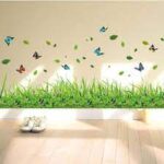XL7180 Supzone Green Grass Wall Corner Decals Flower Butterfly Baseboard Skirting Line Wall Art Sticker for Bedroom Living Room Kitchen Wall Decor Home Decoration - Image 2