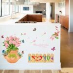 HM71004 Jaamso Royals Multicolor Vinyl Tulip Fence Butterfly Design Decorative Wall Sticker - Image 2