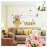 HM71004 Jaamso Royals Multicolor Vinyl Tulip Fence Butterfly Design Decorative Wall Sticker - Image 6