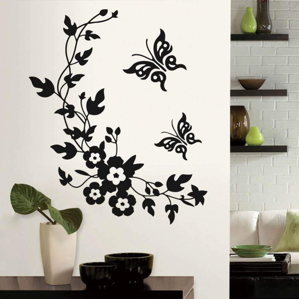 dsxajepg Cute Butterflies And Flowers Wall Art Mural Removable PVC Wall Decal For Kitchen Living Room Bedroom Wall Kids Room DIY Home Decor - Image 1