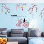 SK9357 Peach Flower Bicycle Wall Sticker - Multi - Image 3