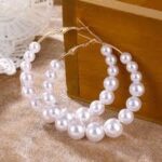 Fashionable Design White Pearl Hoop Earrings - Image 3
