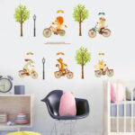 Ampire 120 cm Wall Stickers Cartoon Animal Kids Room Jungle Bicycle Ride Self Adhesive Sticker - Image 2