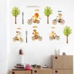 Ampire 120 cm Wall Stickers Cartoon Animal Kids Room Jungle Bicycle Ride Self Adhesive Sticker - Image 4