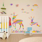 Gadgets WRAP Colorful Rainbow Cartoon Jumping Deer Wall Stickers Forest for Living Room Bedroom Shop Window - Image 9