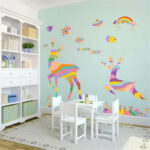 Gadgets WRAP Colorful Rainbow Cartoon Jumping Deer Wall Stickers Forest for Living Room Bedroom Shop Window - Image 6