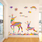Gadgets WRAP Colorful Rainbow Cartoon Jumping Deer Wall Stickers Forest for Living Room Bedroom Shop Window - Image 2