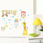Cute Bear Monkey Giraffe Animal Under Sky Decals For Kids Room  Wall Sticker Abc1010 - Image 6