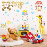 Cute Bear Monkey Giraffe Animal Under Sky Decals For Kids Room  Wall Sticker Abc1010 - Image 5