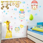 Cute Bear Monkey Giraffe Animal Under Sky Decals For Kids Room  Wall Sticker Abc1010 - Image 2