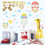 Cute Bear Monkey Giraffe Animal Under Sky Decals For Kids Room  Wall Sticker Abc1010 - Image 4