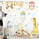 Cute Bear Monkey Giraffe Animal Under Sky Decals For Kids Room  Wall Sticker Abc1010 - Image 3