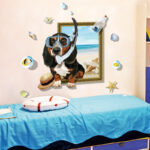 Miico Creative  Cartoon Summer Diving Dog Frame PVC Removable Home Room Decorative Wall Floor Decor Sticker Xl8313 - Image 4