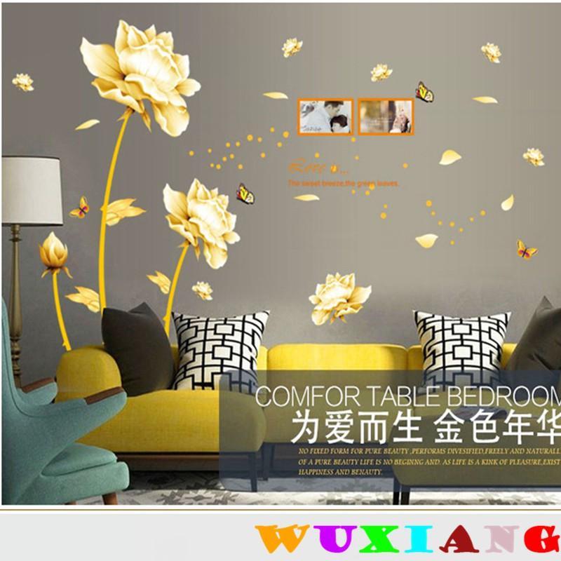 f36d3de50166f8812e9f7845ca208c3b_08fa8724-c05b-478f-a03a-195f3fb0e531 XL8028 Blossoming golden flowers wall stickers living room sofa tv background wall stickers bedroom cozy living room book room office layout stickers - Image 1