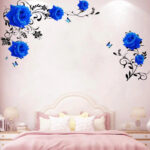 Mural Rose Vine Blue Large Lotus Wall Sticker Flower Room Decoration Aesthetic For Teens Living Room Tv Wall Bedroom Home Office Wallstickers   Gs8823a Size: 60x90cm - Image 7