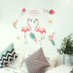 Funif Cute Flower and Flamingo Wall Stickers DIY Removable Animals Wall Decals Decorative Wall Mural Wallpaper for Bedroom Pink - Image 7