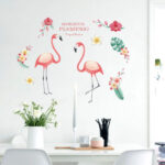 Funif Cute Flower and Flamingo Wall Stickers DIY Removable Animals Wall Decals Decorative Wall Mural Wallpaper for Bedroom Pink - Image 2