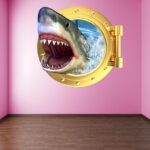 Shark Porthole Wall Decal Sticker Mural Poster Print Art Kids Bedroom Home Decor HD37 - Image 2