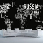 World Map Wall Decal With Country Names World Country Atlas Sticker Vinyl Wall Map Decor Office Wall Art Decor Black size 60x90 nc015