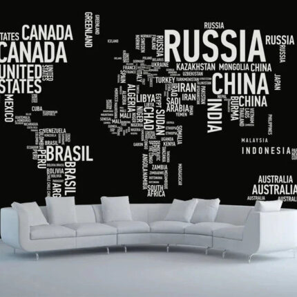 World Map Wall Decal With Country Names World Country Atlas Sticker Vinyl Wall Map Decor Office Wall Art Decor Black size 60x90 nc015