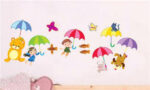 Children's room wall sticker with animals and people on umbrellas size 50x70 xy8011 - Image 3