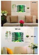 AY914 Lifelike Valley Window Wall Sticker Quality 90*60cm PVC Removable Beautiful Views Decal Vivid Green Forest Wall art Mural - Image 14