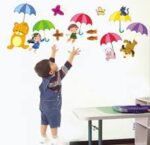Children's room wall sticker with animals and people on umbrellas size 50x70 xy8011 - Image 2
