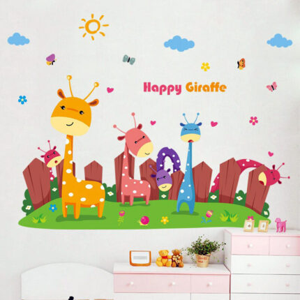 Cartoon Giraffe Pattern Wall Stickers Kindergarten Children's Room Bedroom Bedside Decoration Self-Adhesive Wall Stickers size 50x70 xls7223