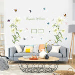 1 Set Lily Flower Wall Sticker Photo Frame Murals Temptation of Flowers White Pink Lily Butterfly SK9070A - Image 2